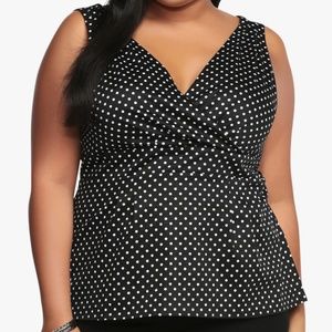NWT Black White Polka Dot Peplum Sleeveless Top
